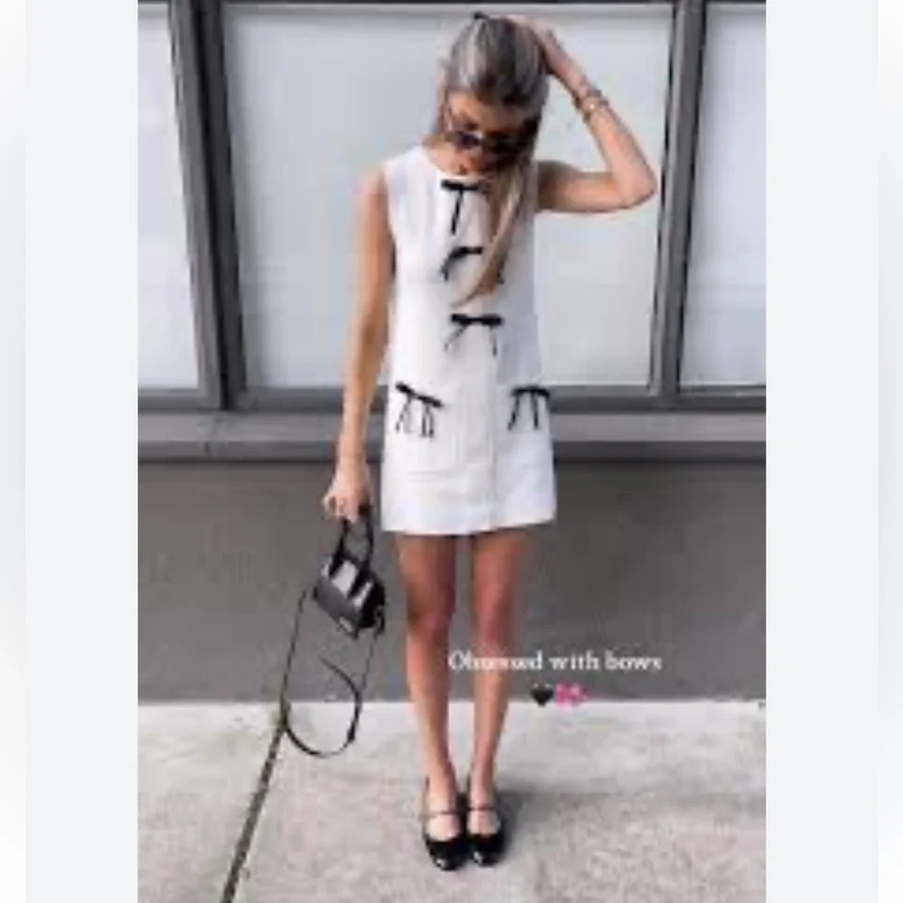 Zara Bow Knit Knit Dress Size M Bloggers Favorite - Picture 10 of 12